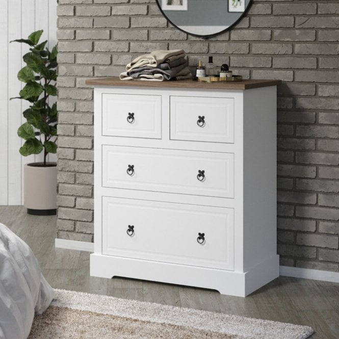 Corona Chest of 4 Drawers White with Waxed Pine Top