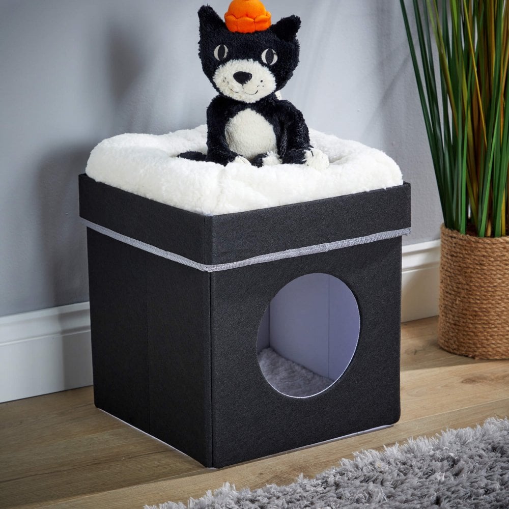 Folding Square Pet Bed Black and White